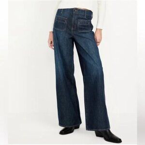 OLD NAVY DRAPEY DENIM HIGH RISE BAGGY WIDE LEG TROUSER JEANS DENIM PANTS sz 0